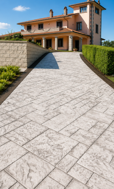 Light Gray Stamped Concrete Driveway for Villa Entrances