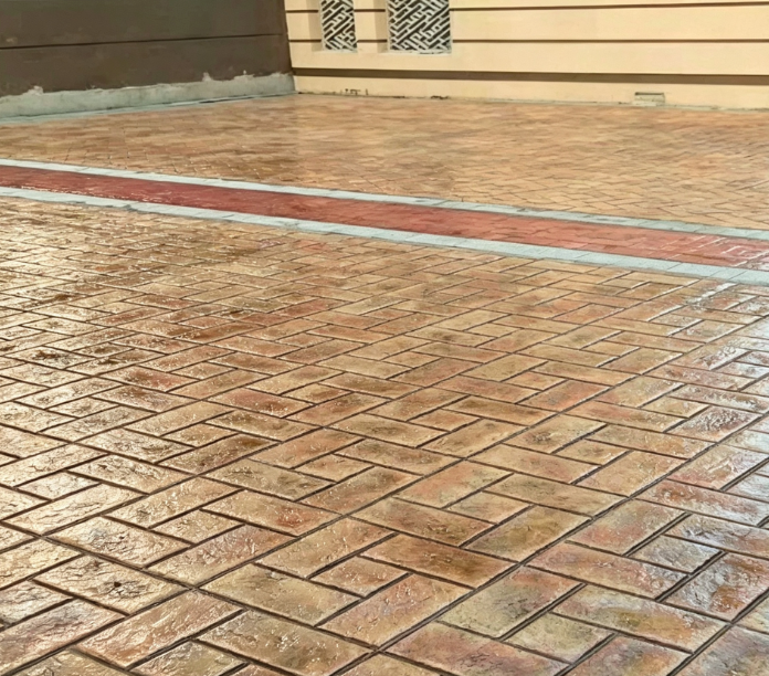Herringbone Concrete Stamp Mold with Borders: A Classic Courtyard Paving Design