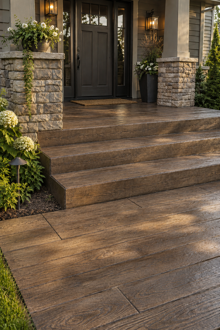 Wood Stamped Concrete Ideas for Outdoor Steps and Patios