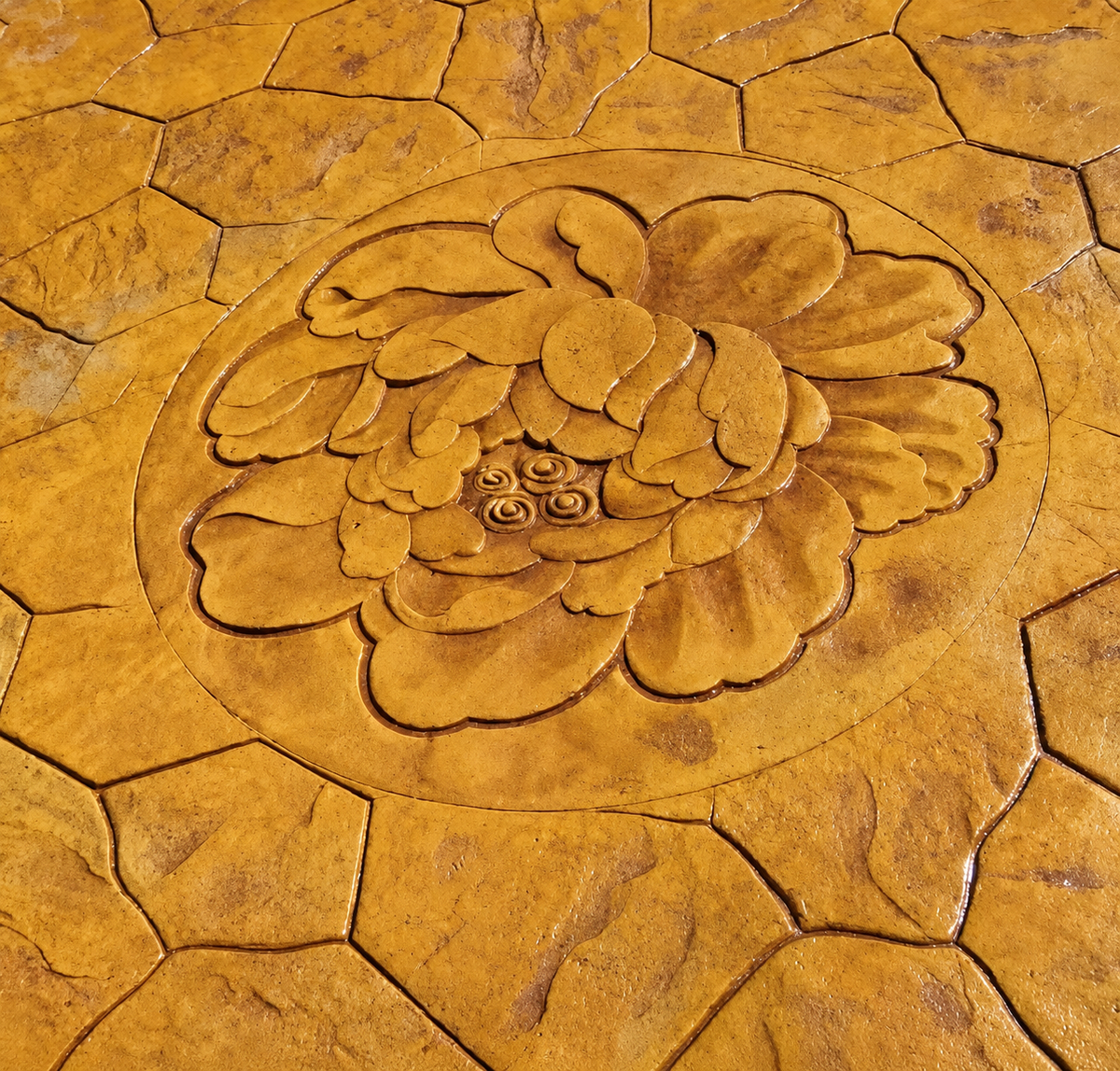 Floral Medallion Stamped Concrete Ideas for Decorative Outdoor Floors