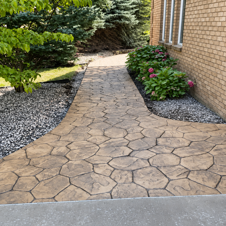 Irregular Stone Stamped Concrete Ideas for Garden Walkways and Paths