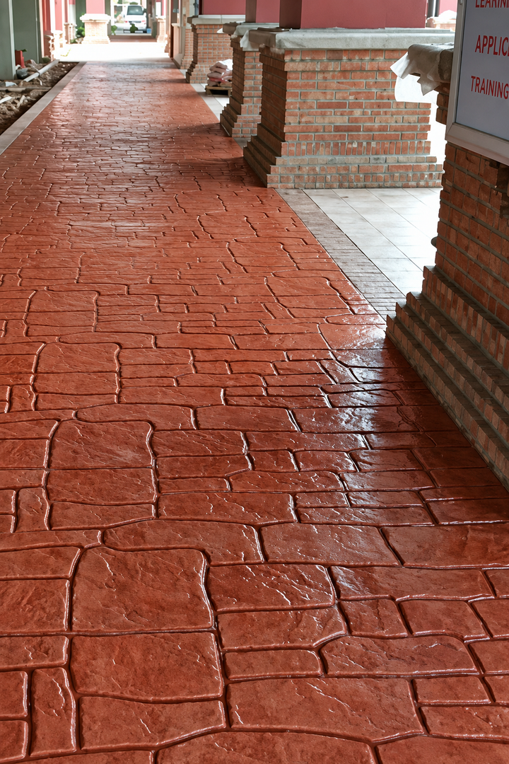 Red Stone Pattern Stamped Concrete Ideas