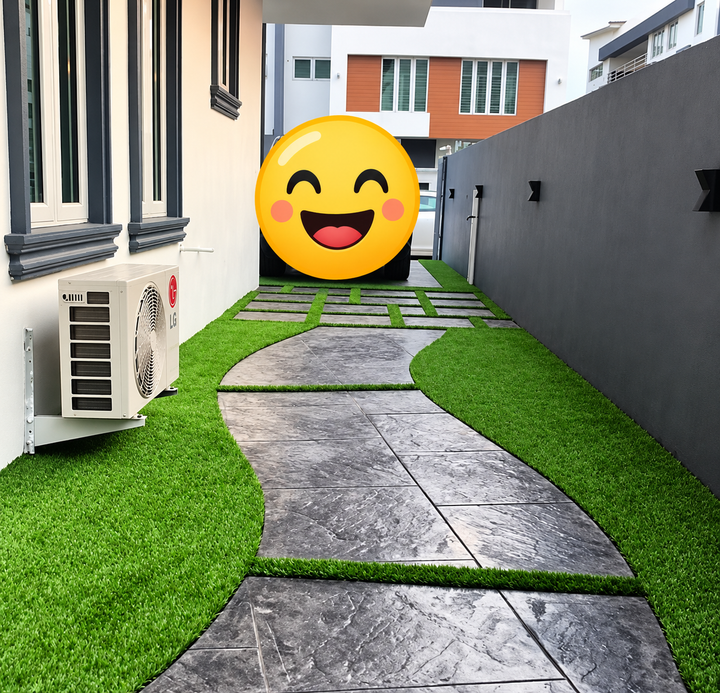 How Stamped Concrete and Grass Strips Transform a Narrow Side Yard
