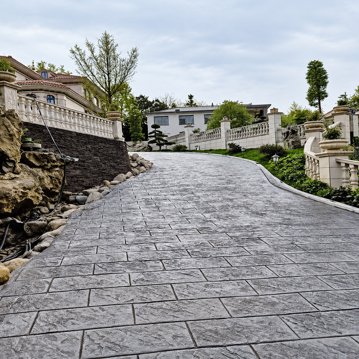 Transform Your Villa Entrance with Elegant Stamped Concrete Pavement