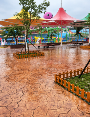 After the Rain: Stamped Concrete Walkways in Theme Parks