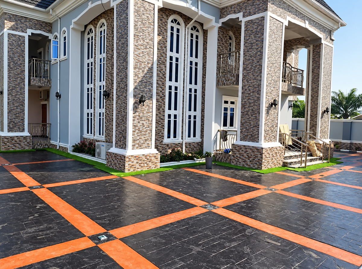 The Art of Contrast: Stamped Concrete Courtyard Design