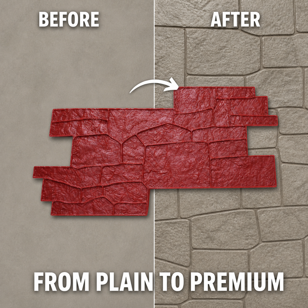 FX-010 Random Ashlar Slate Interlocking Stamp - before after