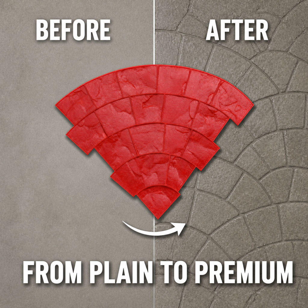 FX-014 扇形アシュラー石目コンクリートスタンプ - 施工前後