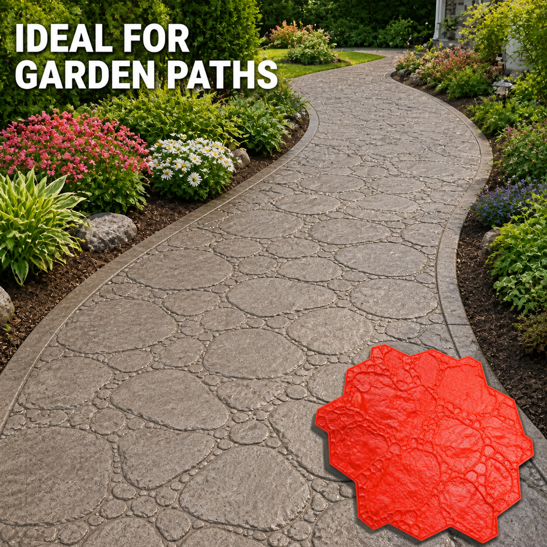 FX-042 Rough Rock Octagon Concrete Stamp - garden path