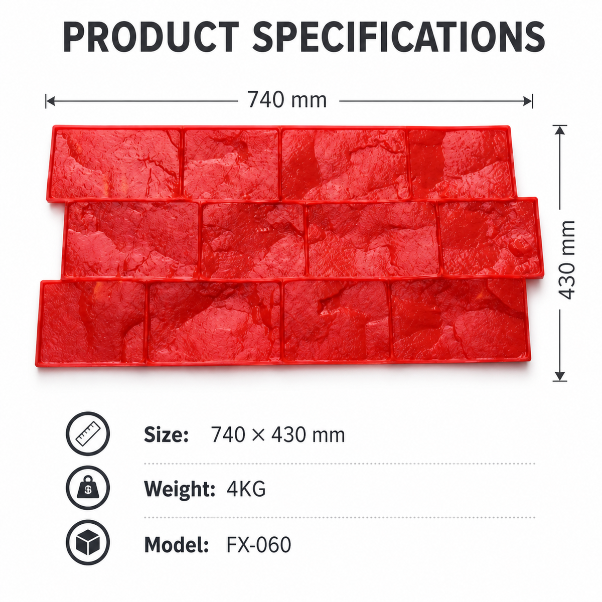FX-060 Stacked Stone Concrete Border Stamp - mga espesipikasyon