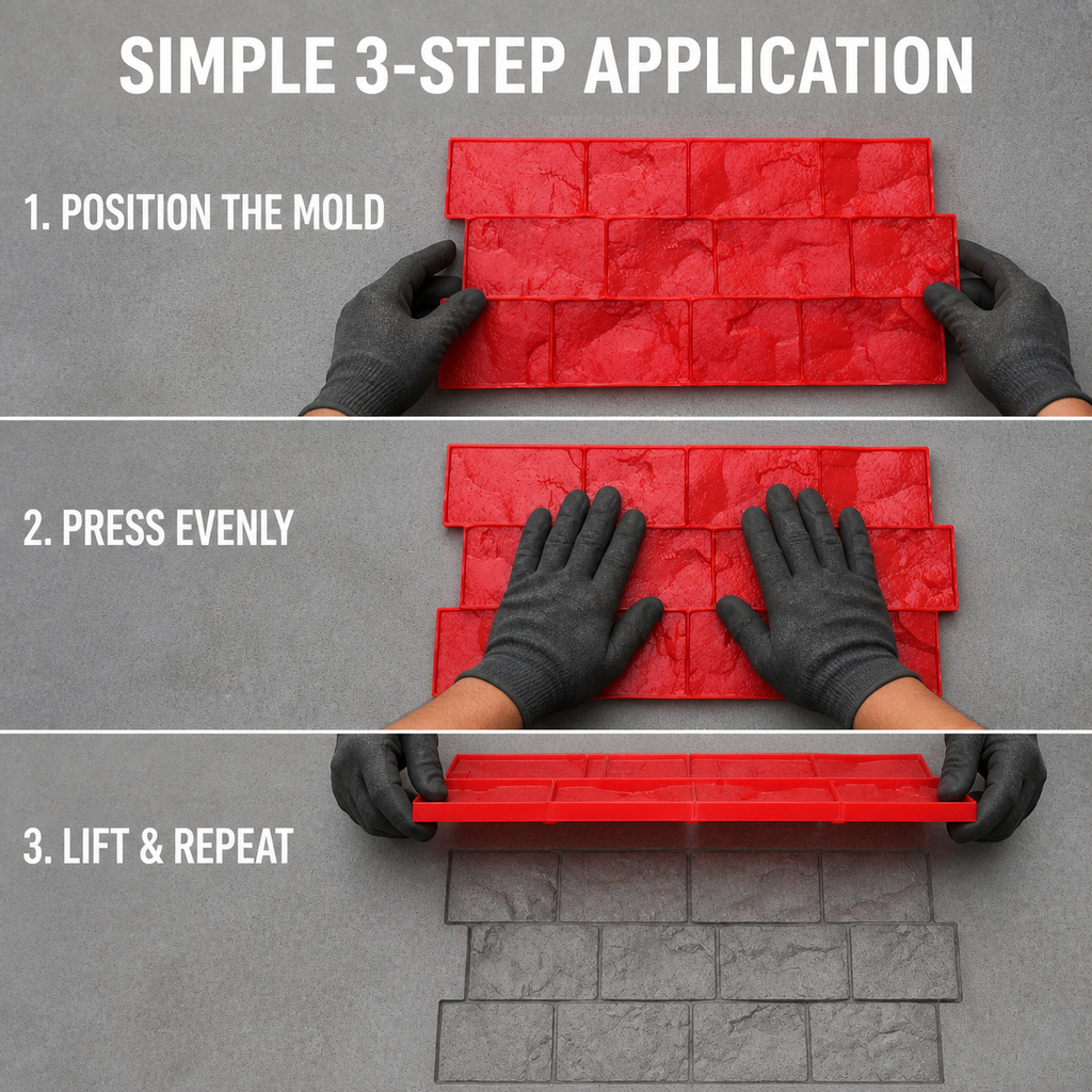 FX-060 Stacked Stone Concrete Border Stamp - paggamit sa tatlong hakbang