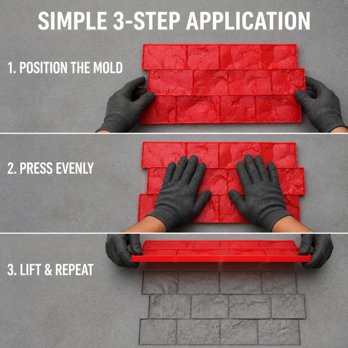 FX-060 Stacked Stone Concrete Border Stamp - paggamit sa tatlong hakbang