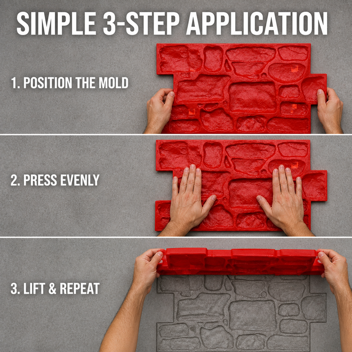 FX-062 Stacked Ledgestone Concrete Border Stamp - paggamit sa tatlong hakbang
