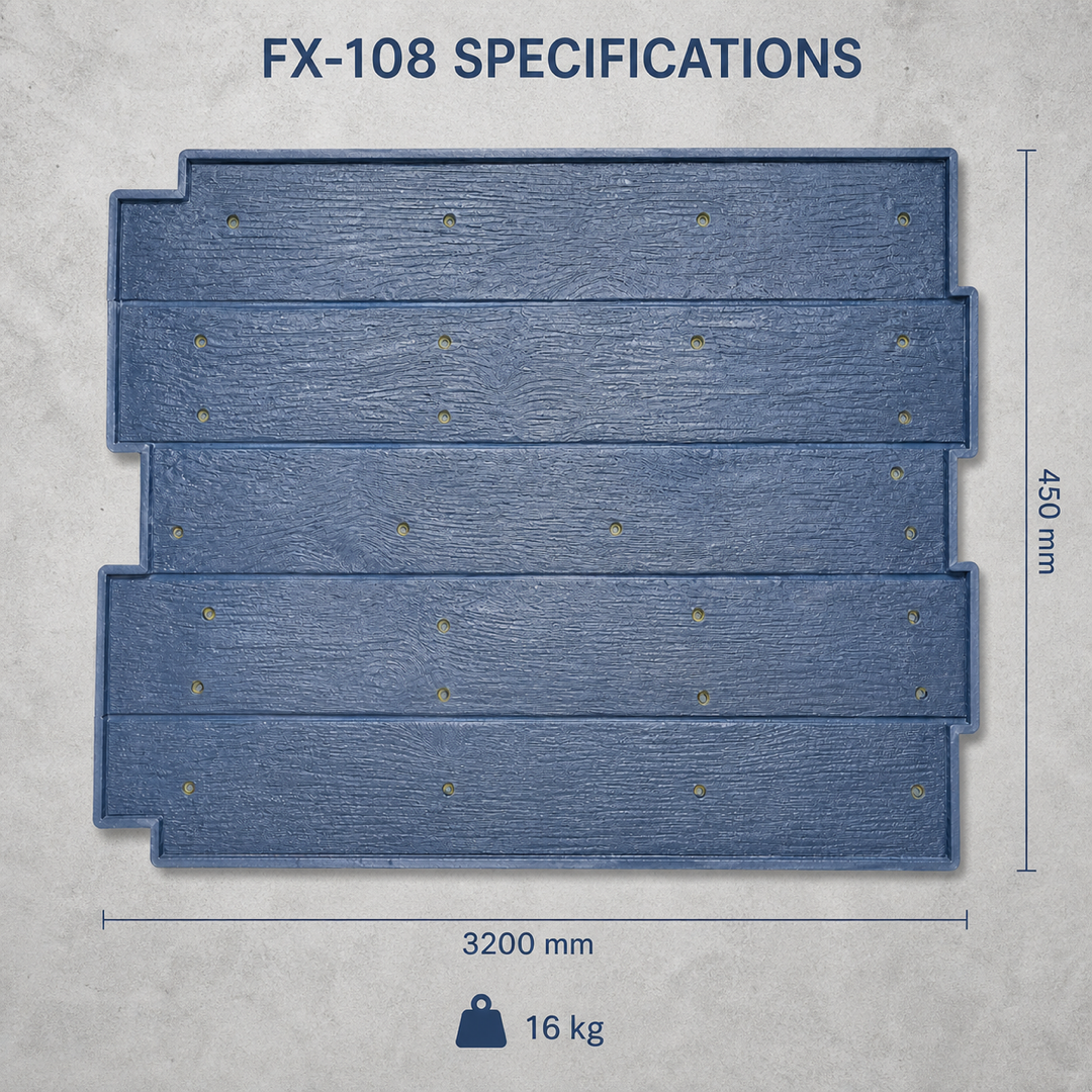 FX-108 ওয়াইড টিম্বার প্ল্যাঙ্ক কংক্রিট স্ট্যাম্প - স্পেসিফিকেশন