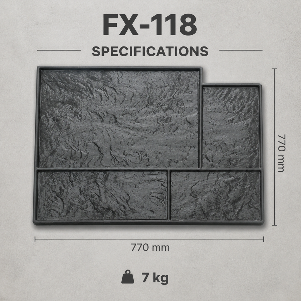 แผ่นปั๊มลายหินชนวน FX-118 แบบสี่แผ่น – รายละเอียดคุณสมบัติ