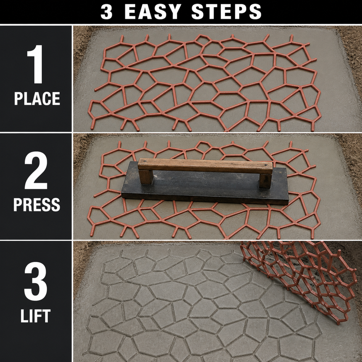 FX-126 Random Stone Concrete Paving Stencil - three steps