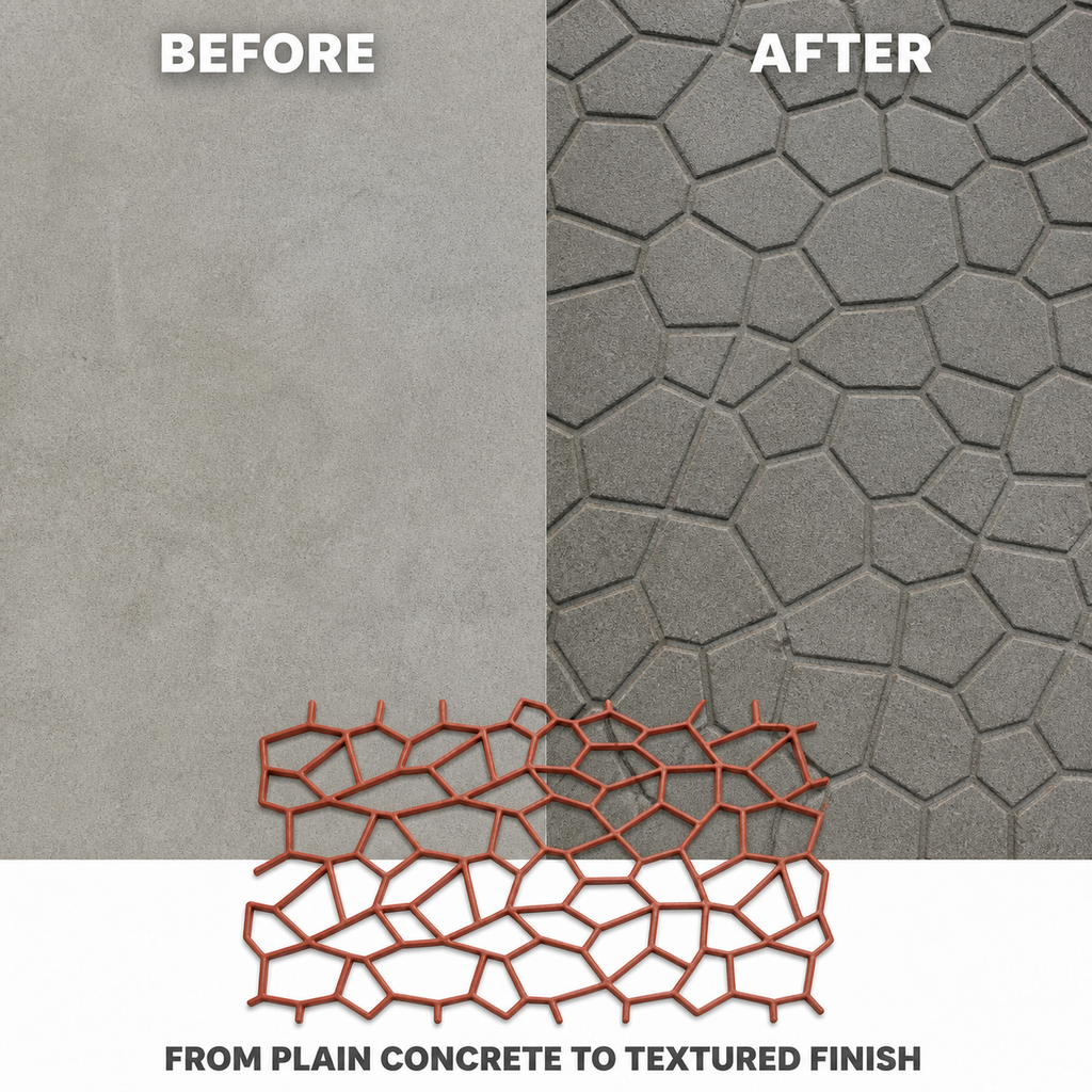 FX-126 Random Stone Concrete Paving Stencil - before after