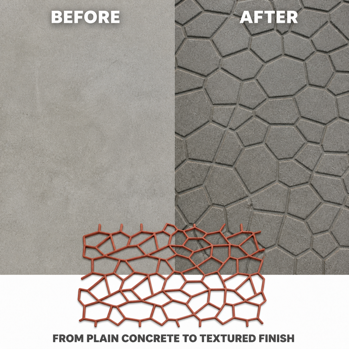 FX-126 Random Stone Concrete Paving Stencil - before after