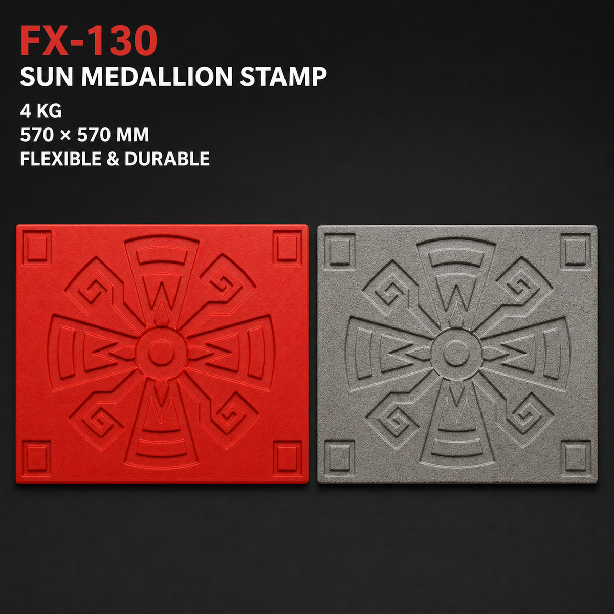 FX-130 molde de relieve con medallón geométrico de sol - especificaciones