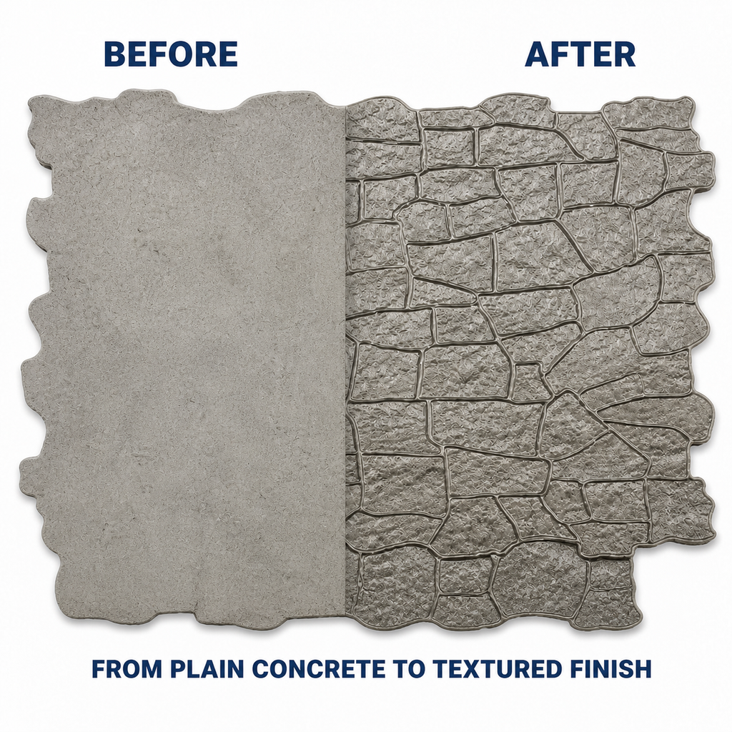 FX-134 Stacked Ledgestone Wall Stamp - before after