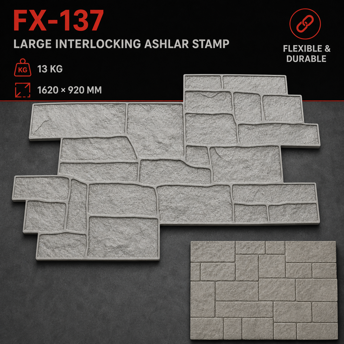 FX-137 Stacked Stone Concrete Wall Stamp - specifications