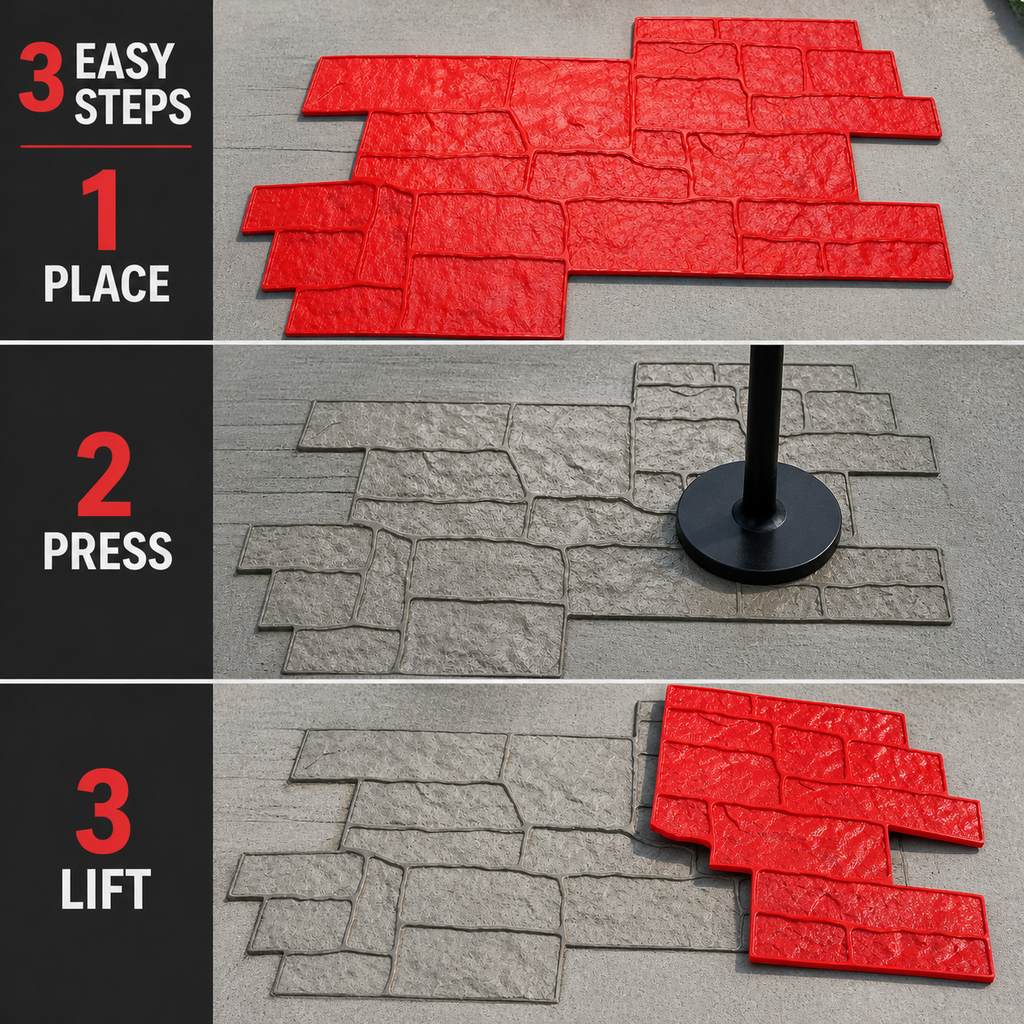 FX-137 Stacked Stone Concrete Wall Stamp - three steps