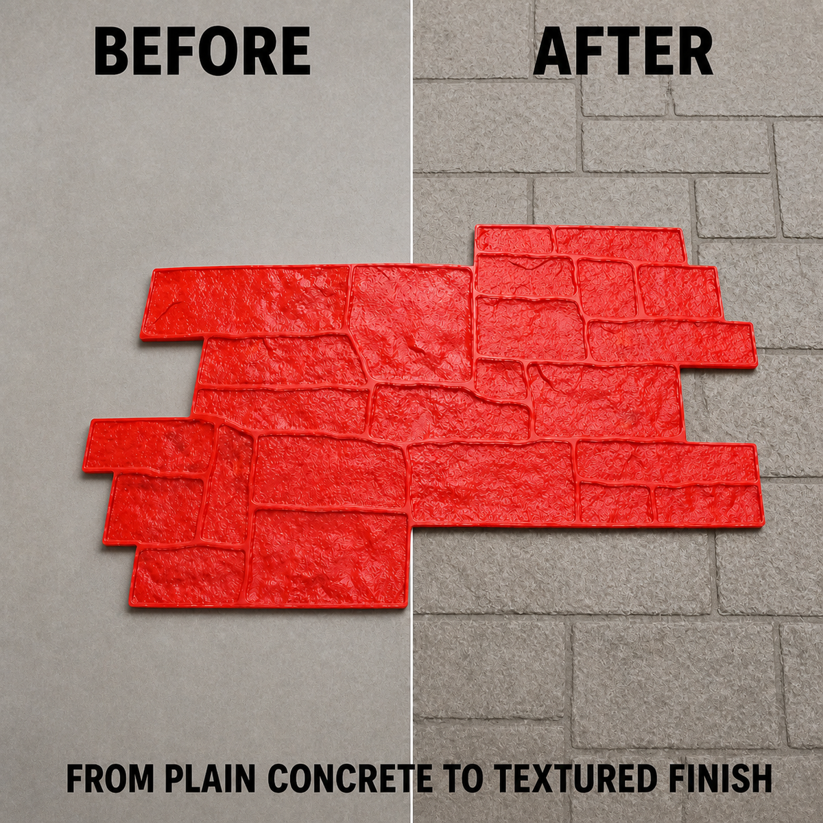 FX-137 Stacked Stone Concrete Wall Stamp - before after