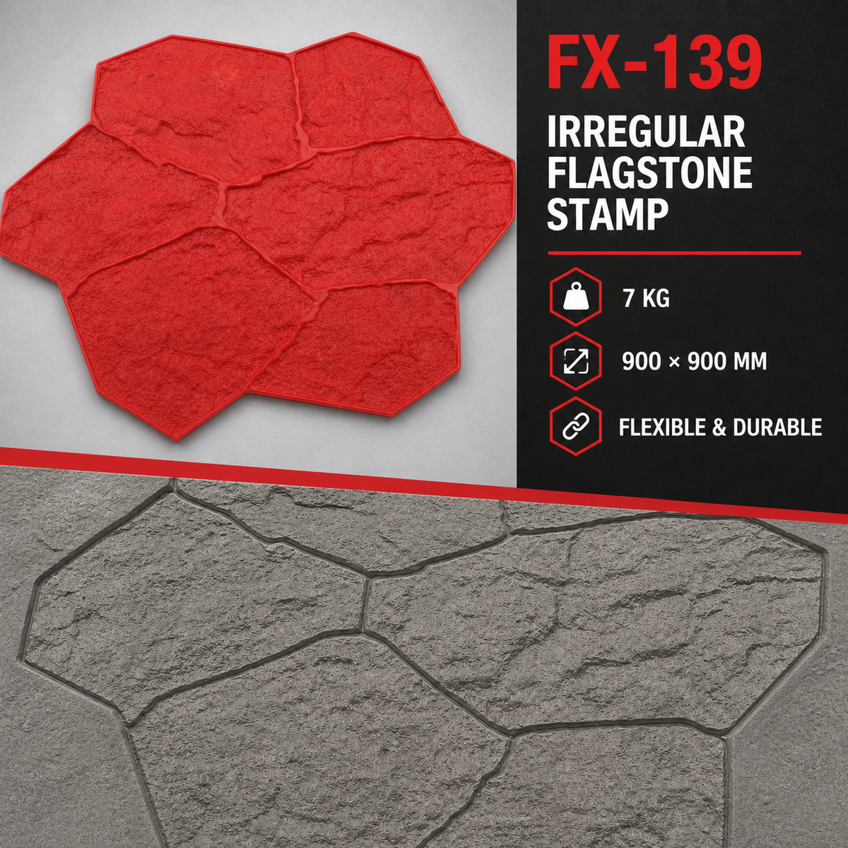 FX-139 Большой штамп для бетона, имитирующий натуральный песчаник - технические характеристики.