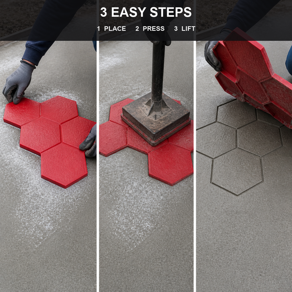 FX-164 Four-Hexagon Honeycomb Paver Stamp - three steps
