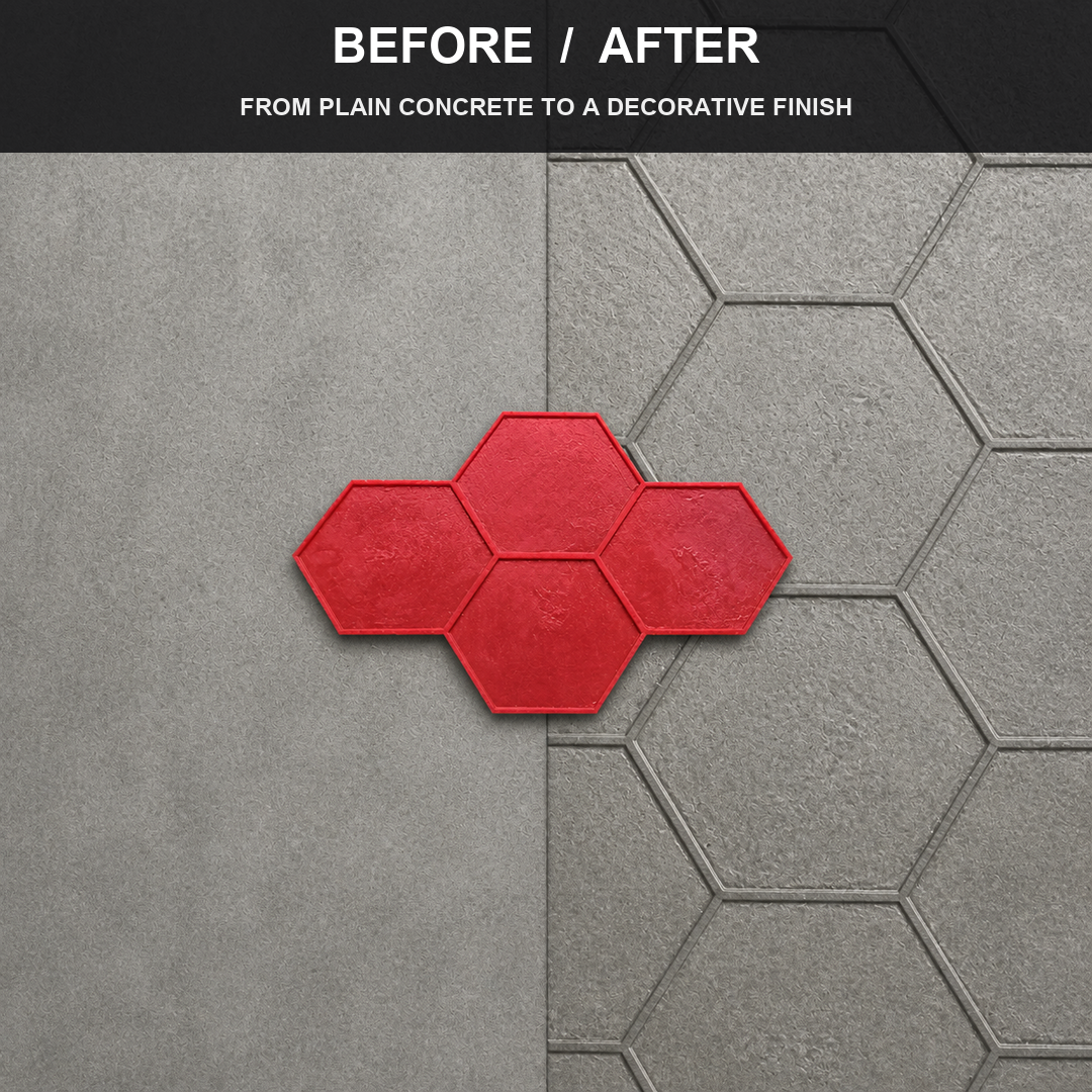 FX-164 Four-Hexagon Honeycomb Paver Stamp - before after