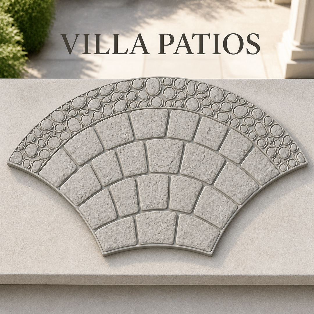 Ștampă pentru beton FX-185, model "Piatra de râu cu muchii rotunjite" - aplicații în terase de vilă.