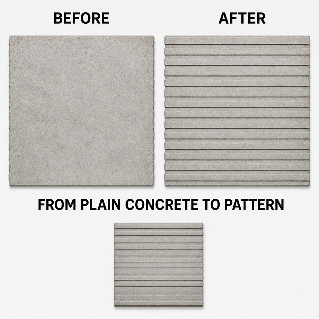 FX-187 Linear Ribbed Concrete Texture Panel - antes y después sin procesar
