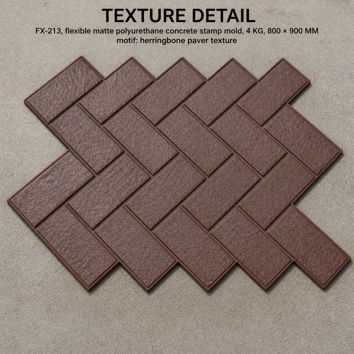FX-213 ແມ່ພິມຫີນປູພື້ນລາຍ herringbone ສີເຂັ້ມ - ລາຍລະອຽດພື້ນຜິວ