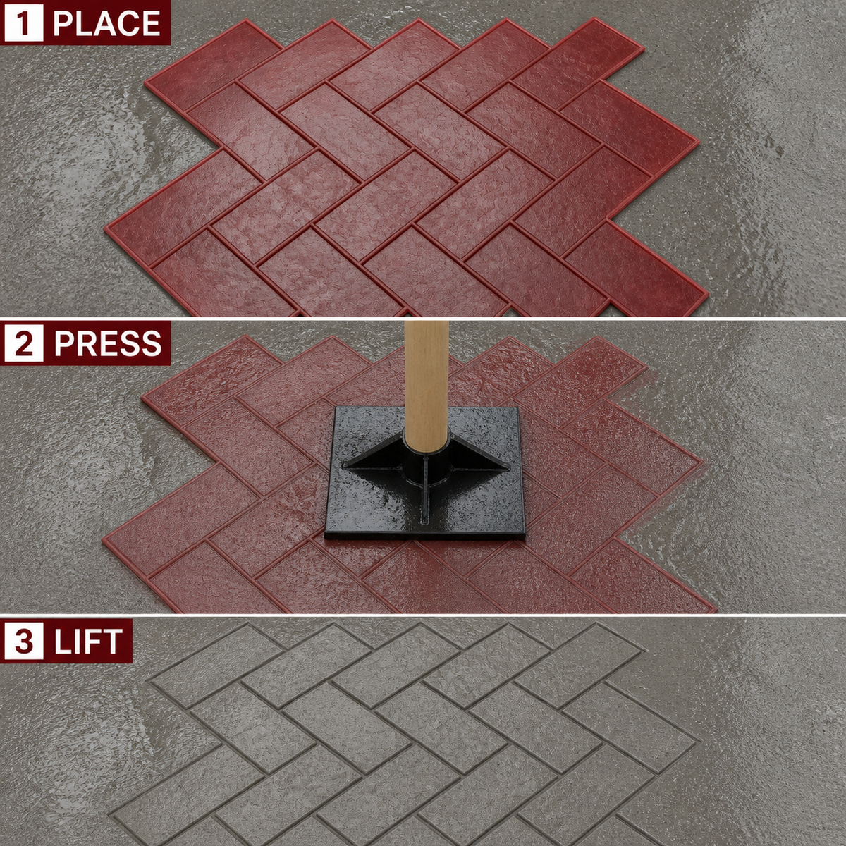 FX-213 Setem Paver Herringbone Gelap - tiga langkah