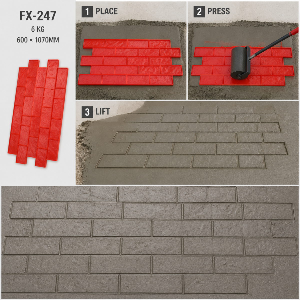 FX-247 Wide Running Bond Brick Stamp - tatlong hakbang