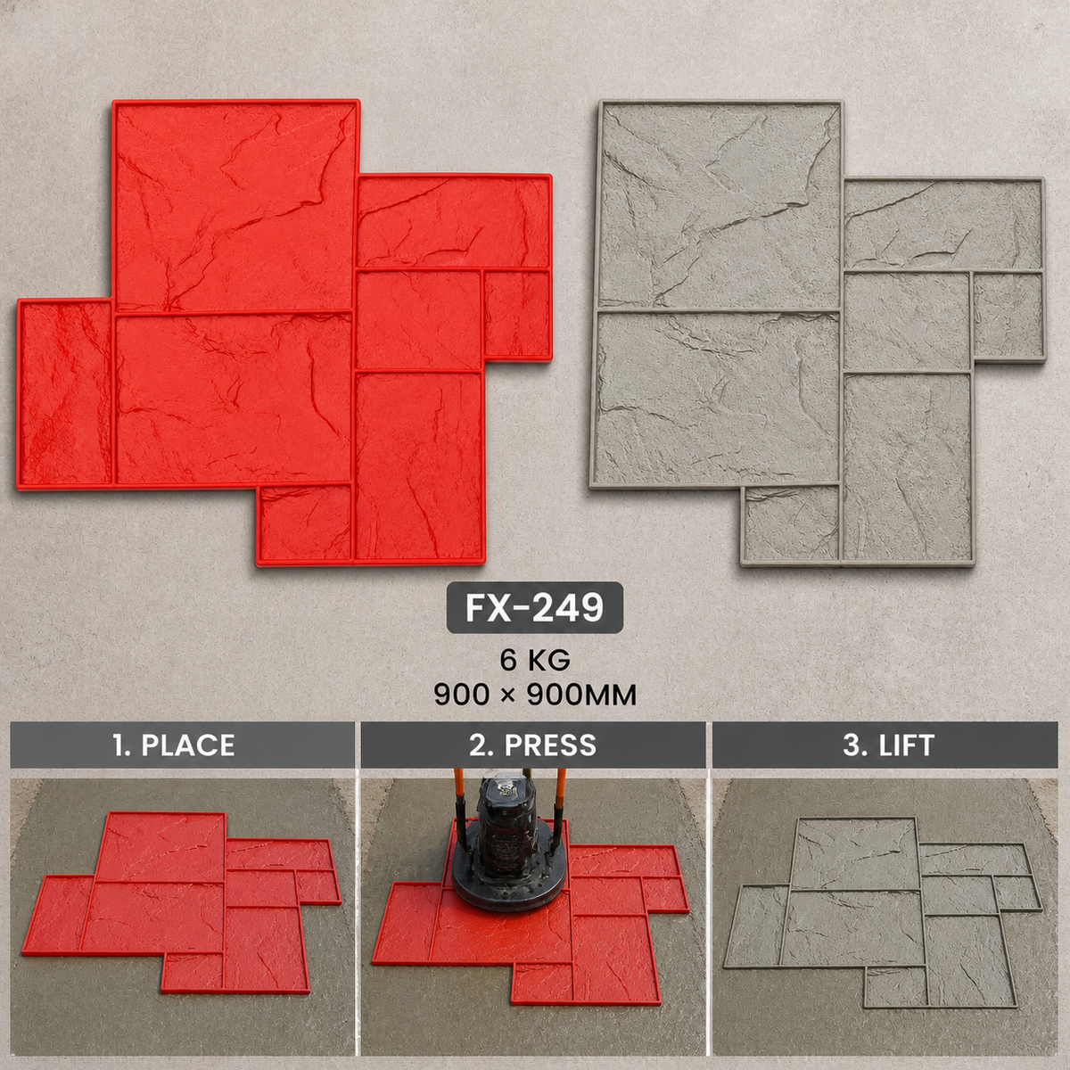 FX-249 Offset Ashlar Tile Stamp - three steps