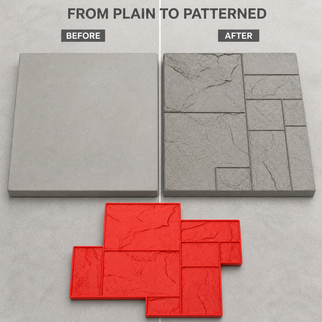 FX-249 Offset Ashlar Tile Stamp - before after