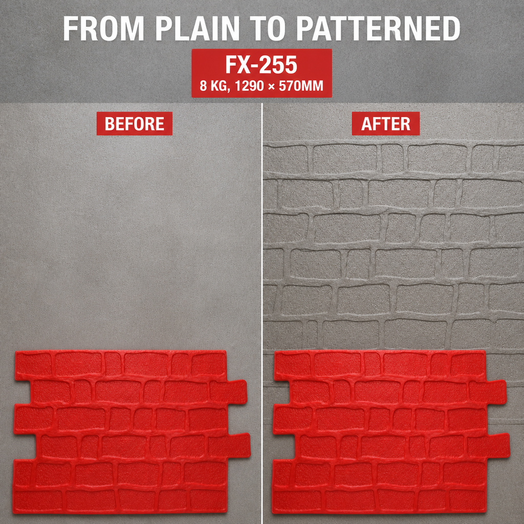 FX-255 Rustic Cobble Wall Stamp Panel - bago at pagkatapos