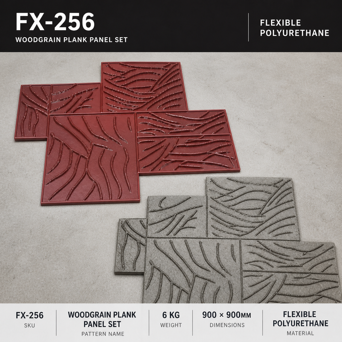 แม่พิมพ์ลายเส้นใบไม้บนกระเบื้องสี่แผ่น FX-256 – ข้อมูลจำเพาะ
