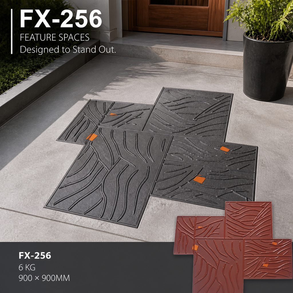 แม่พิมพ์ลายเส้นใบไม้บนกระเบื้องสี่แผ่น FX-256 – พื้นที่จุดเด่น