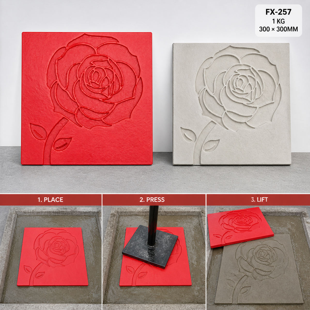 FX-257 Molde de relieve decorativo de flor de rosa - tres pasos