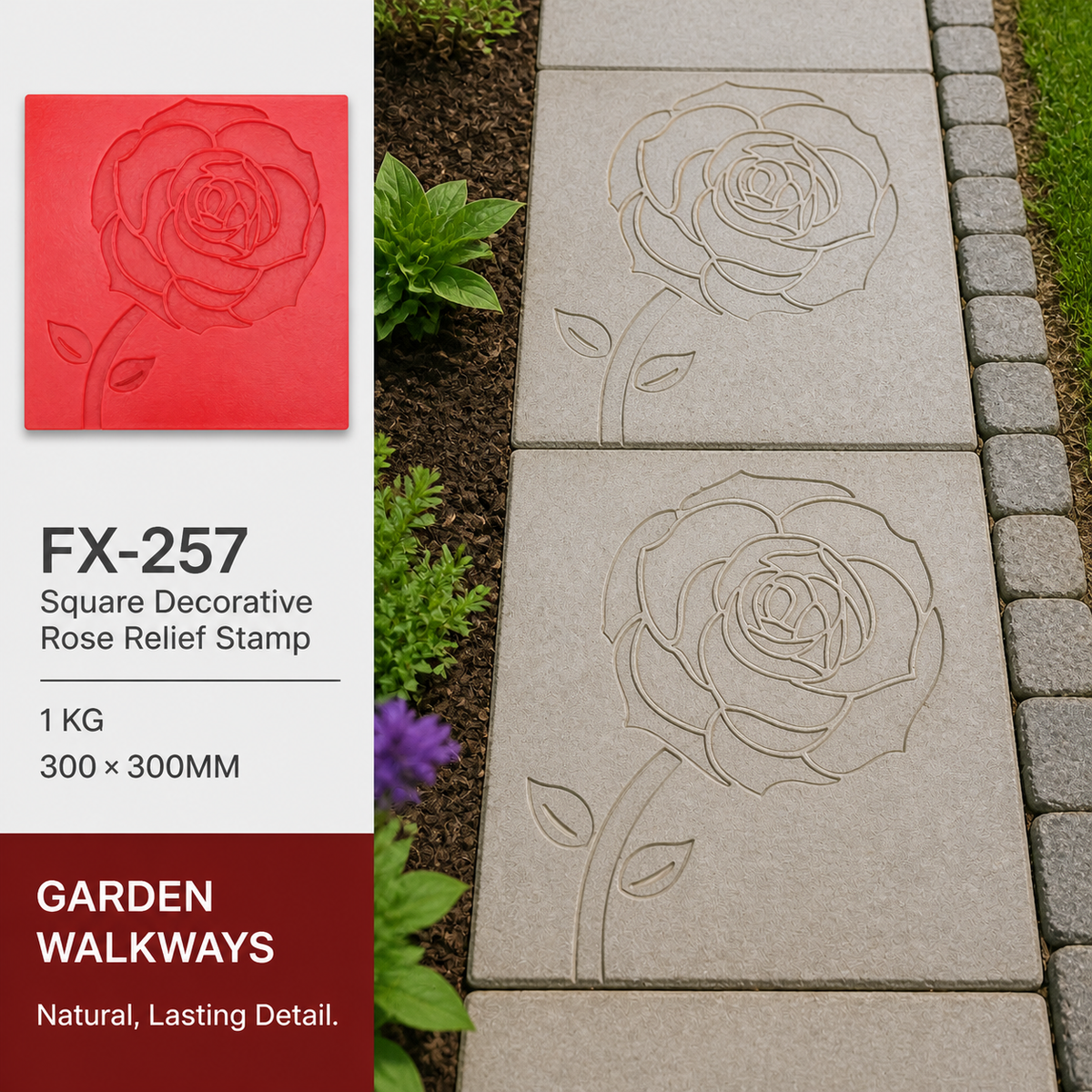 FX-257 Molde de relieve decorativo de flor de rosa - senderos