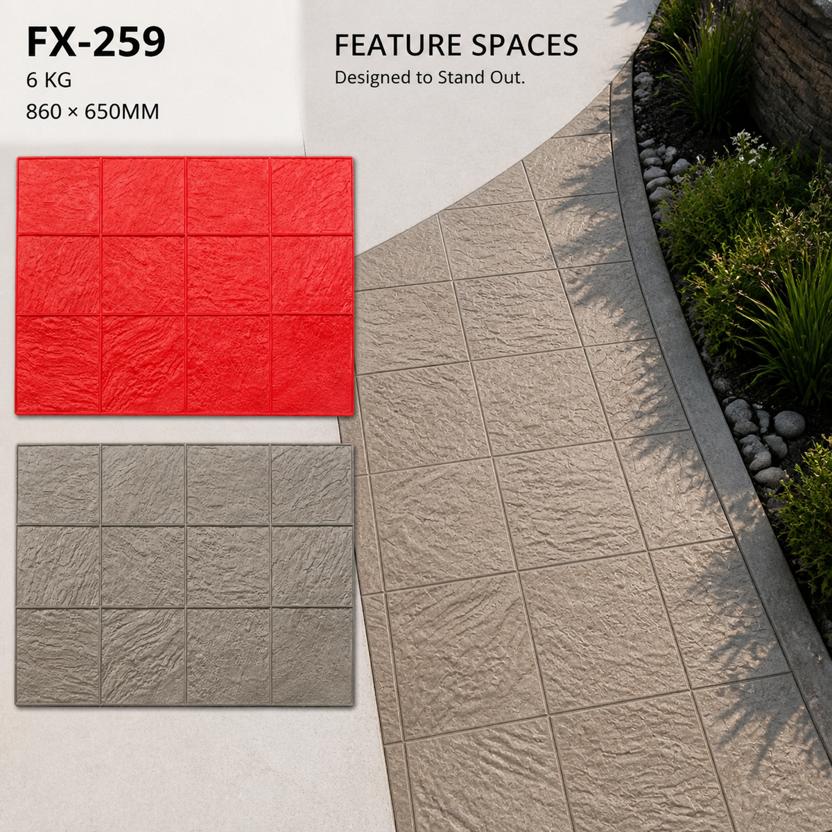FX-259 Estampador de cuadrícula de losetas con veta de madera - espacios destacados