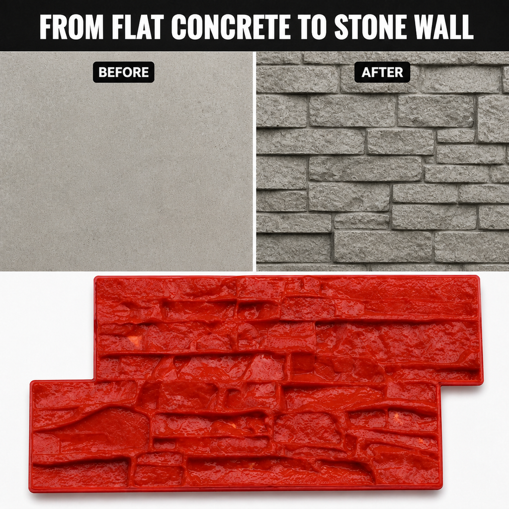 FX-269 Estampador de borde de concreto de piedra apilada rugosa - antes y después