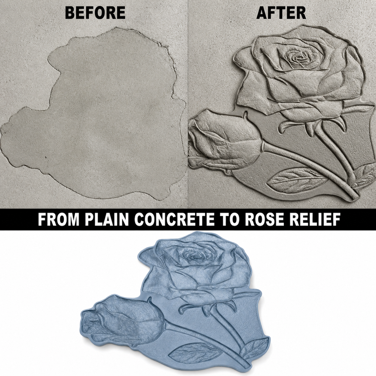 FX-270 Three-Dimensional Rose Relief Mold - before after