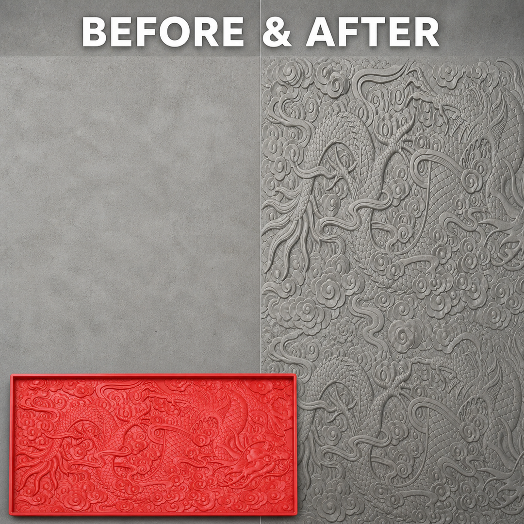 FX-347 Molde para panel en relieve de dragón chino - antes y después