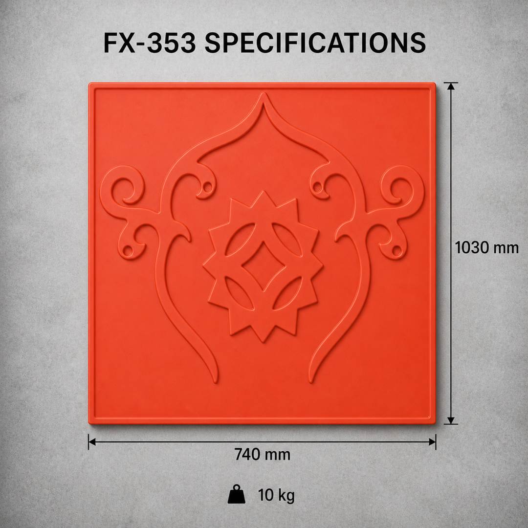 FX-353 پُر آرائش پھول دار مربع ابھرے ہوئے نقش کا سانچہ – تکنیکی تفصیلات