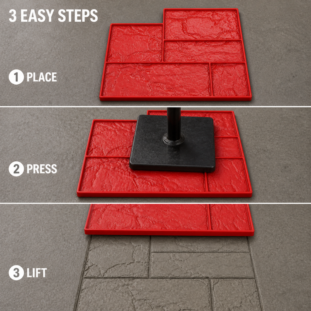FX-358 Offset Ashlar Wall Stamp Panel - three steps