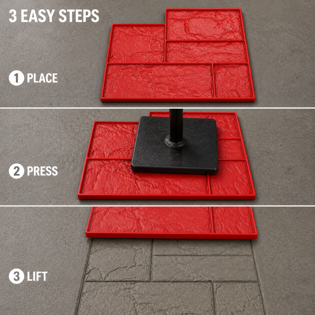 FX-358 Offset Ashlar Wall Stamp Panel - three steps