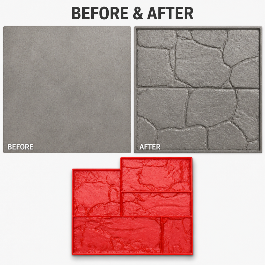 FX-358 Offset Ashlar Wall Stamp Panel - before after